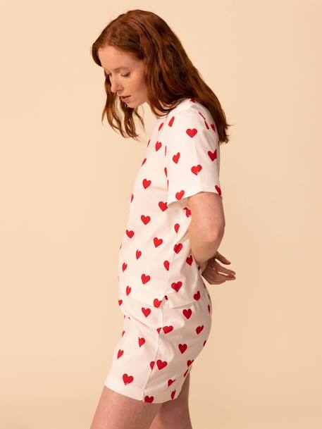 Katoenen korte pyjama voor dames met hartjes PETIT BATEAU wit - vertbaudet enfant 