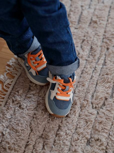 Babysneakers met veters en rits ecru+jeansblauw - vertbaudet enfant 