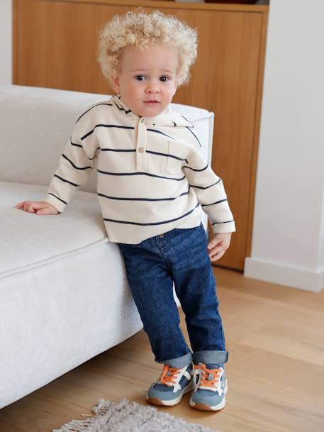 Babysneakers met veters en rits ecru+jeansblauw - vertbaudet enfant 