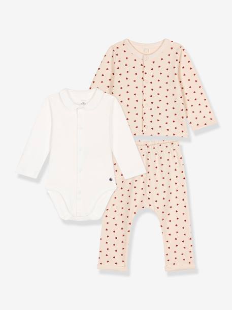 3-delige babyset van licht molton PETIT BATEAU beige, bedrukt - vertbaudet enfant 