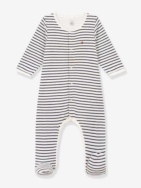 Gestreepte bodyjama van katoen voor baby's PETIT BATEAU marineblauw - vertbaudet enfant 