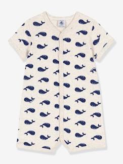 Baby-Marineblauwe playsuit walvissen in katoen voor baby's PETIT BATEAU