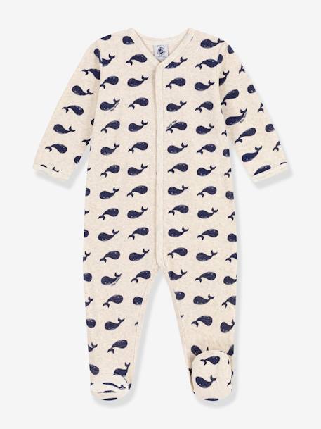 Fluwelen babypyjama marinelauwe walvissen PETIT BATEAU gemêleerd beige - vertbaudet enfant 