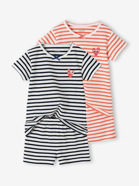 Set van 2 gestreepte pyjashorts voor meisjes marineblauw - vertbaudet enfant 