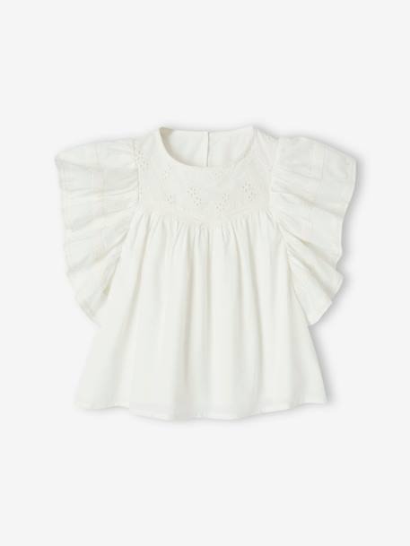 Geborduurde meisjesblouse met ruches ecru - vertbaudet enfant 