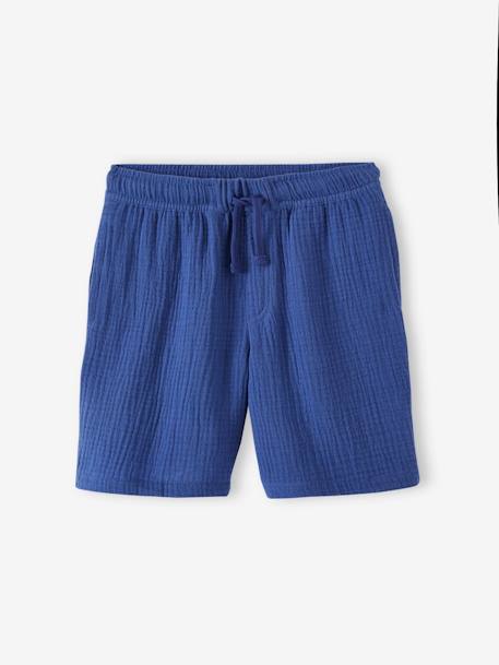 Jongensshort in katoengaas felblauw+groen - vertbaudet enfant 