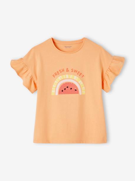 Meisjesshirt met motief met lovertjes aardbei+ecru+mandarijn - vertbaudet enfant 