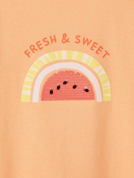 Meisjesshirt met motief met lovertjes aardbei+ecru+mandarijn - vertbaudet enfant 