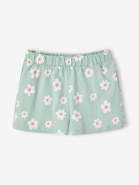 Set shirt en short voor meisjes blauwgroen+lichtroze+rozen - vertbaudet enfant 