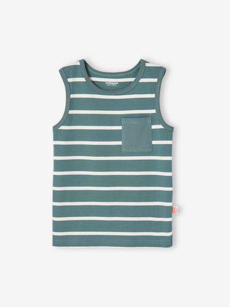 Gestreepte tanktop jongens blauwgroen - vertbaudet enfant 