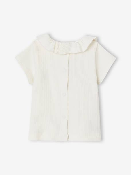 Babyshirt van ribstof met kraagje ecru+rozen - vertbaudet enfant 