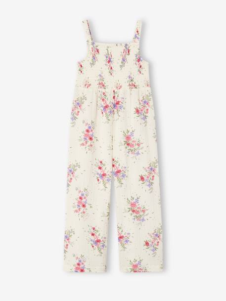 Jumpsuit met smokwerk van katoengaas voor meisjes ecru - vertbaudet enfant 