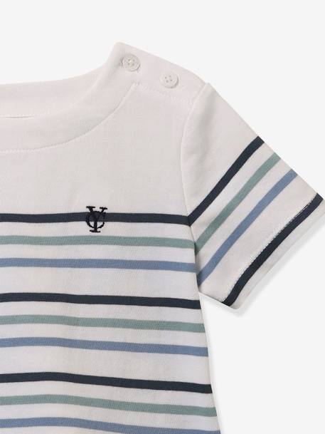 Gestreept babyshirt - biokatoen Cyrillus groen, gestreept - vertbaudet enfant 