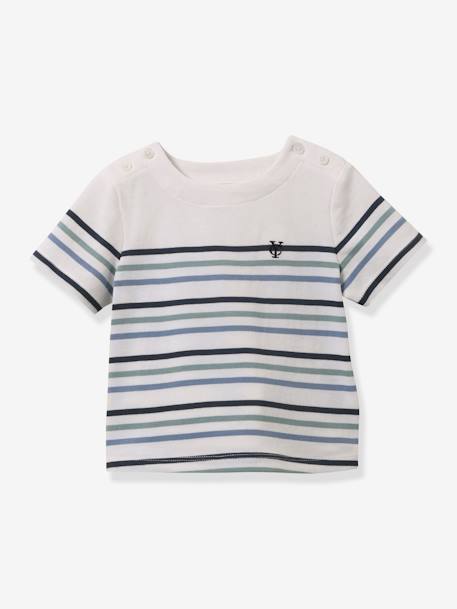 Gestreept babyshirt - biokatoen Cyrillus groen, gestreept - vertbaudet enfant 