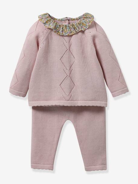 Gebreide babyset kraag van Libertystof CYRILLUS geel - vertbaudet enfant 