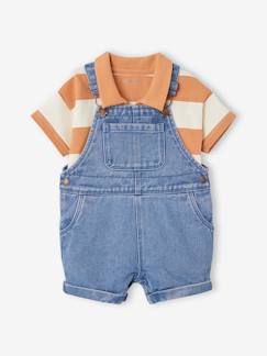 Baby-Babyset-Babysetje met korte denim tuinbroek en gestreept poloshirt