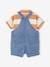 Babysetje met korte denim tuinbroek en gestreept poloshirt perzik - vertbaudet enfant 