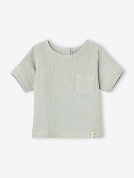 Babyshirt van twee materialen met korte mouwen blauwgroen - vertbaudet enfant 