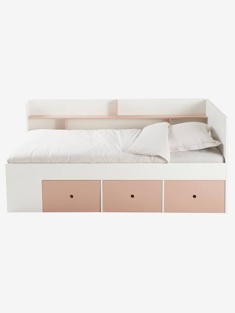 Kinderbed met opbergruimte BASEO grijsblauw+nude+wit - vertbaudet enfant 