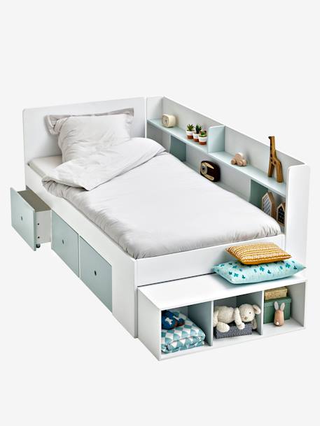 Kinderbed met opbergruimte BASEO grijsblauw+nude+wit - vertbaudet enfant 