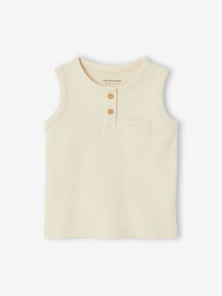 Geribbelde baby tanktop ecru+hemelsblauw - vertbaudet enfant 