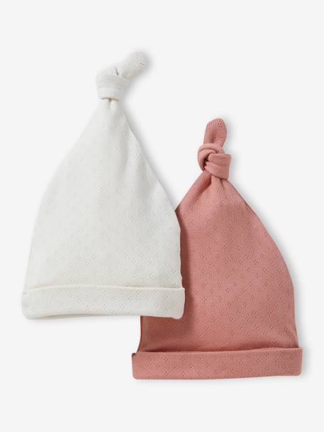 Set van 2 baby mutsjes ecru+lichtroze - vertbaudet enfant 