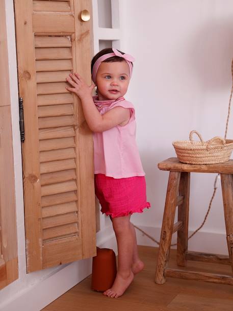 Babysetje met blouse, short en haarband rozen - vertbaudet enfant 