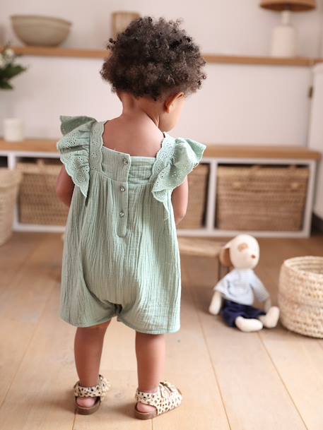 Baby combi-short van katoengaas saliegroen - vertbaudet enfant 