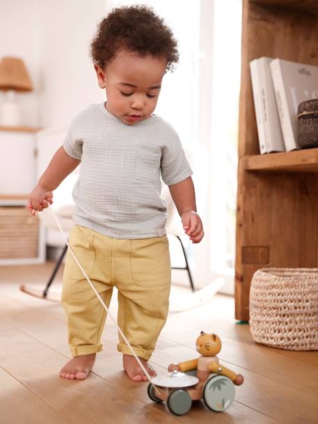 Babyshirt van twee materialen met korte mouwen blauwgroen - vertbaudet enfant 