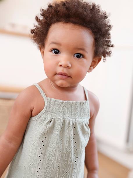 Hemdje met smalle schouderbandjes voor baby's in siersteek saliegroen - vertbaudet enfant 