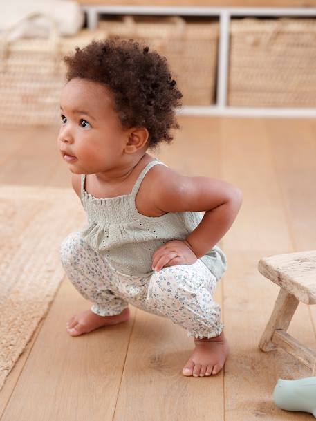 Hemdje met smalle schouderbandjes voor baby's in siersteek saliegroen - vertbaudet enfant 