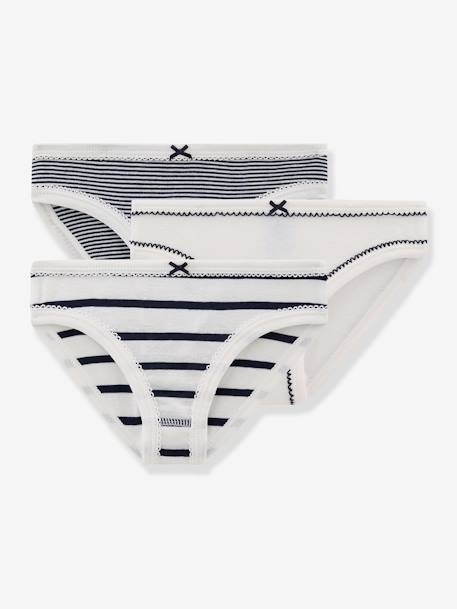 Set van 3 gestreepte onderbroekjes voor kleine meisjes PETIT BATEAU wit - vertbaudet enfant 