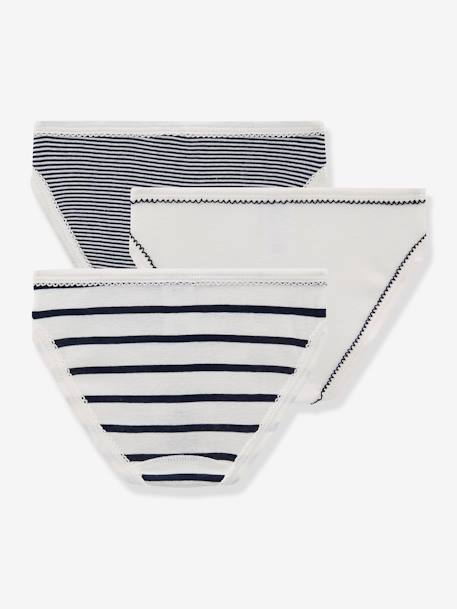 Set van 3 gestreepte onderbroekjes voor kleine meisjes PETIT BATEAU wit - vertbaudet enfant 