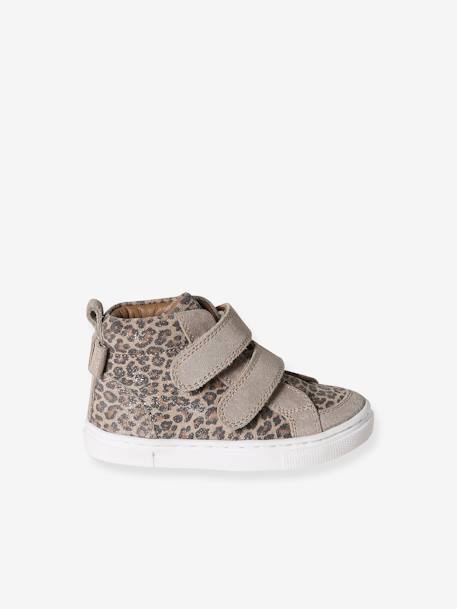 Hoge leren sneakers voor baby beige, bedrukt - vertbaudet enfant 