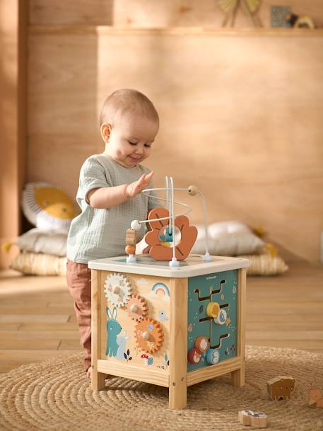 Grote houten activiteitenkubus Beige LOVELY FARM+blauw+roze - vertbaudet enfant 