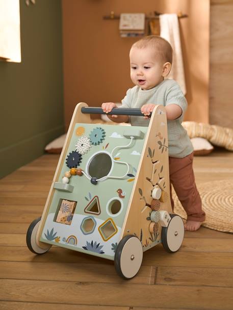 Loopwagen met houten remmen hout+wit - vertbaudet enfant 