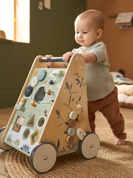 Loopwagen met houten remmen hout+rozen+wit - vertbaudet enfant 