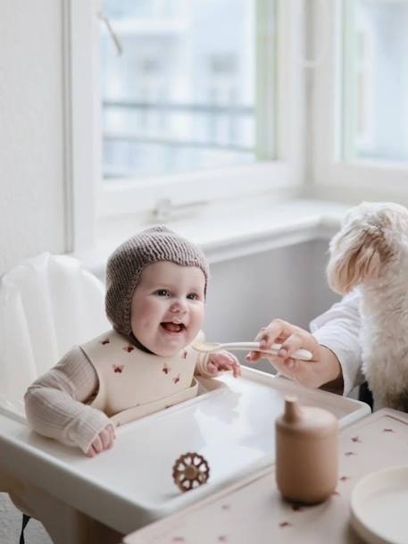 Silicone slabbetje met opvangzakje MUSHIE beige+marineblauw+rood - vertbaudet enfant 