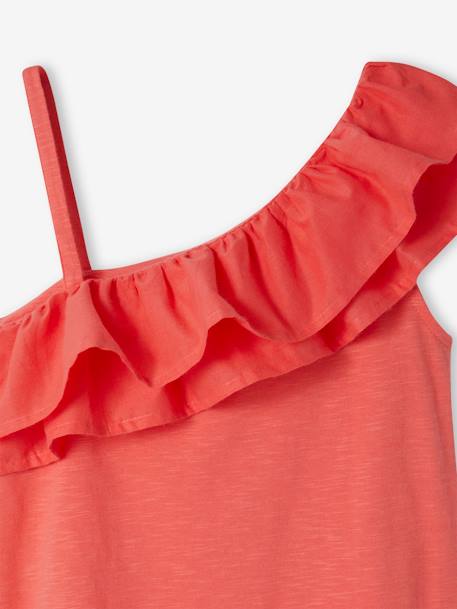 Tanktop meisje met asymmetrische ruches koraal - vertbaudet enfant 