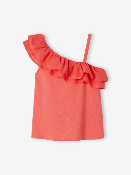 Tanktop meisje met asymmetrische ruches koraal - vertbaudet enfant 