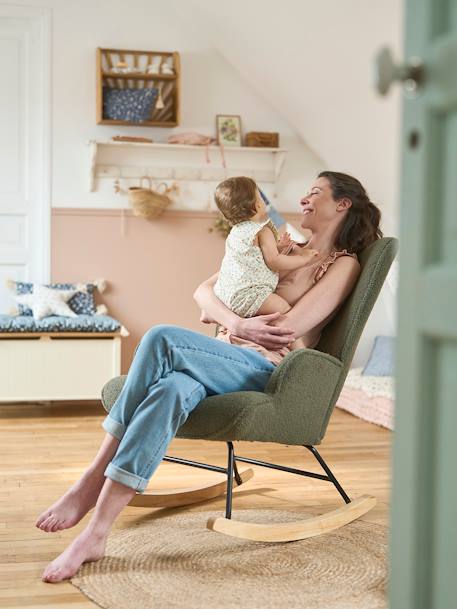 Borstvoedingsstoel met schommelzitting van bouclettestof ecru+kaki - vertbaudet enfant 