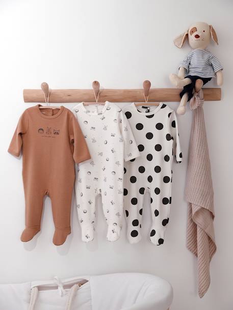 Set van 3 interlock slaappakjes BASICS cappuccino+grijsblauw+rozen - vertbaudet enfant 