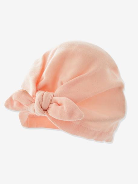 Effen geknoopte sjaalvormige muts voor babymeisjes roze (poederkleur)+rozen - vertbaudet enfant 