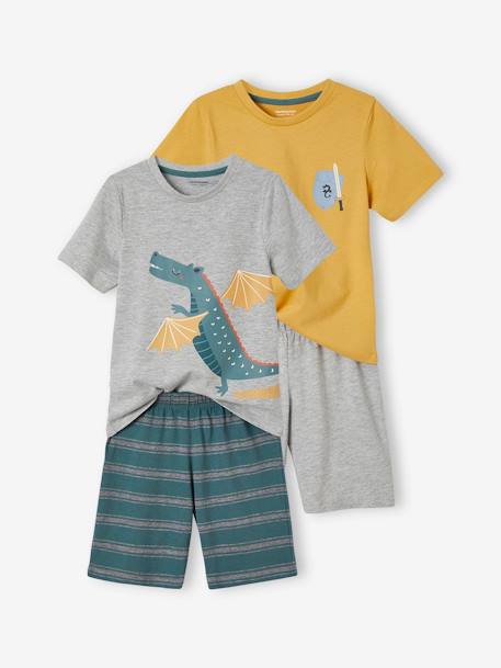 Set van 2 Oeko Tex® pyjashorts met ridder en draken Set geel en groen - vertbaudet enfant 