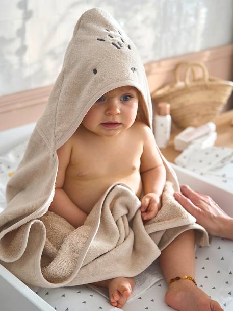 Badcape / Handdoek met capuchon onmisbaar voor baby's en kinderen, met gerecycled katoen groen+perzik+zandbeige - vertbaudet enfant 