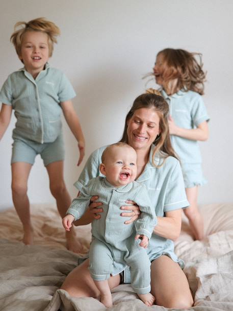 Katoenen pyjamashort van gaas voor dames saliegroen - vertbaudet enfant 