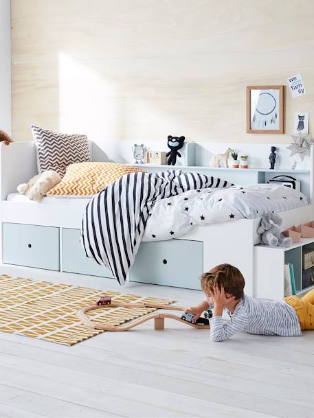 Kinderbed met opbergruimte BASEO grijsblauw+nude+wit - vertbaudet enfant 