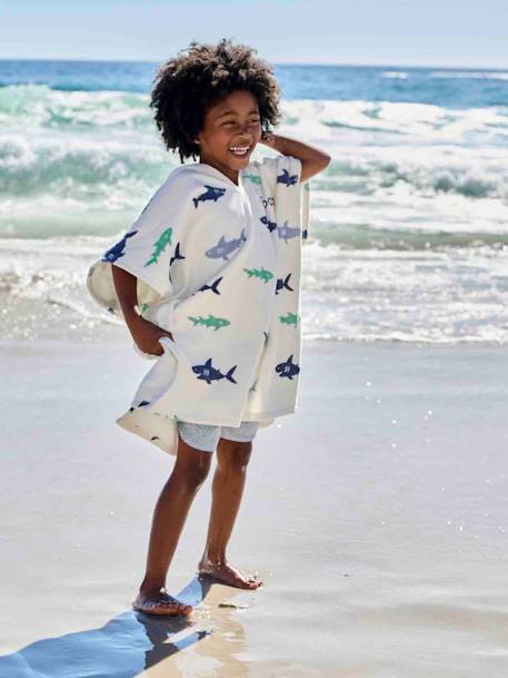 Personaliseerbare badponcho voor kinderen REQUINS, met gerecycled katoen wit, bedrukt - vertbaudet enfant 