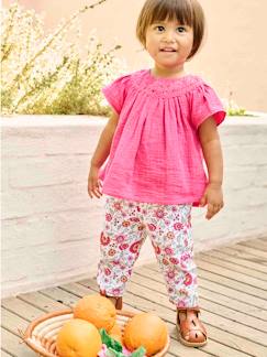 Baby-Broek, jean-Babybroekje met bloemmotief en elastische tailleband