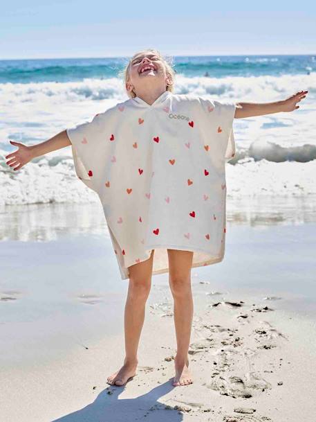 Personaliseerbare badponcho voor kinderen COEURS, met gerecycled katoen wit, bedrukt - vertbaudet enfant 